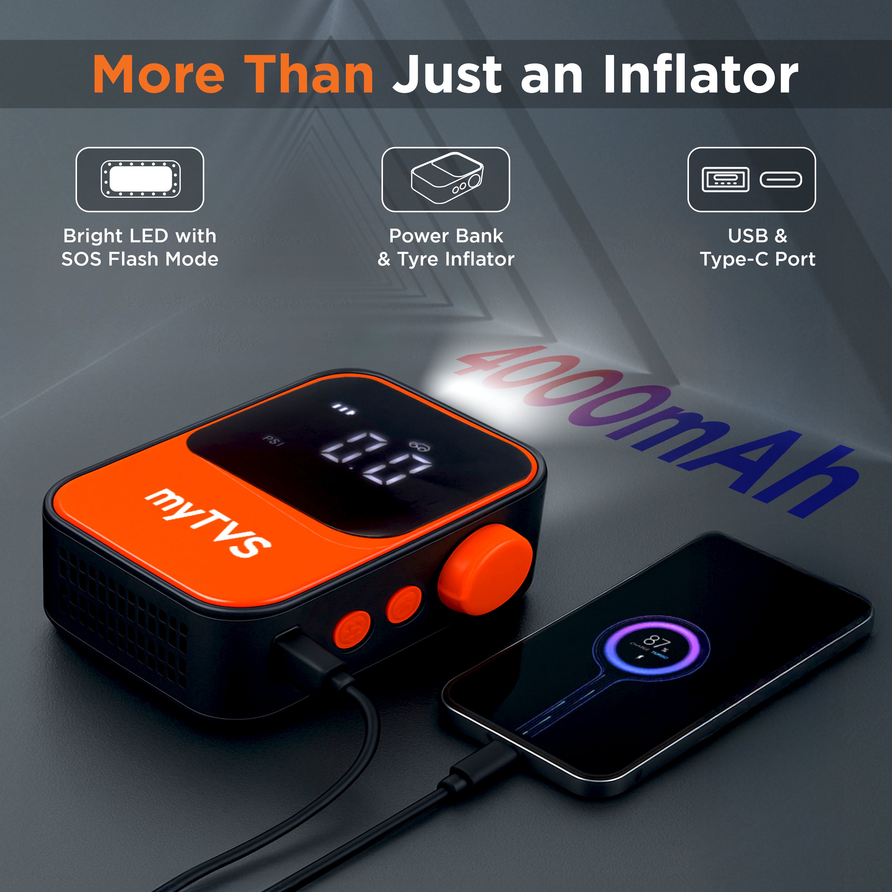 air-Go Wireless + Power Bank Tyre Inflator – WT-1 | myTVS - Image 5