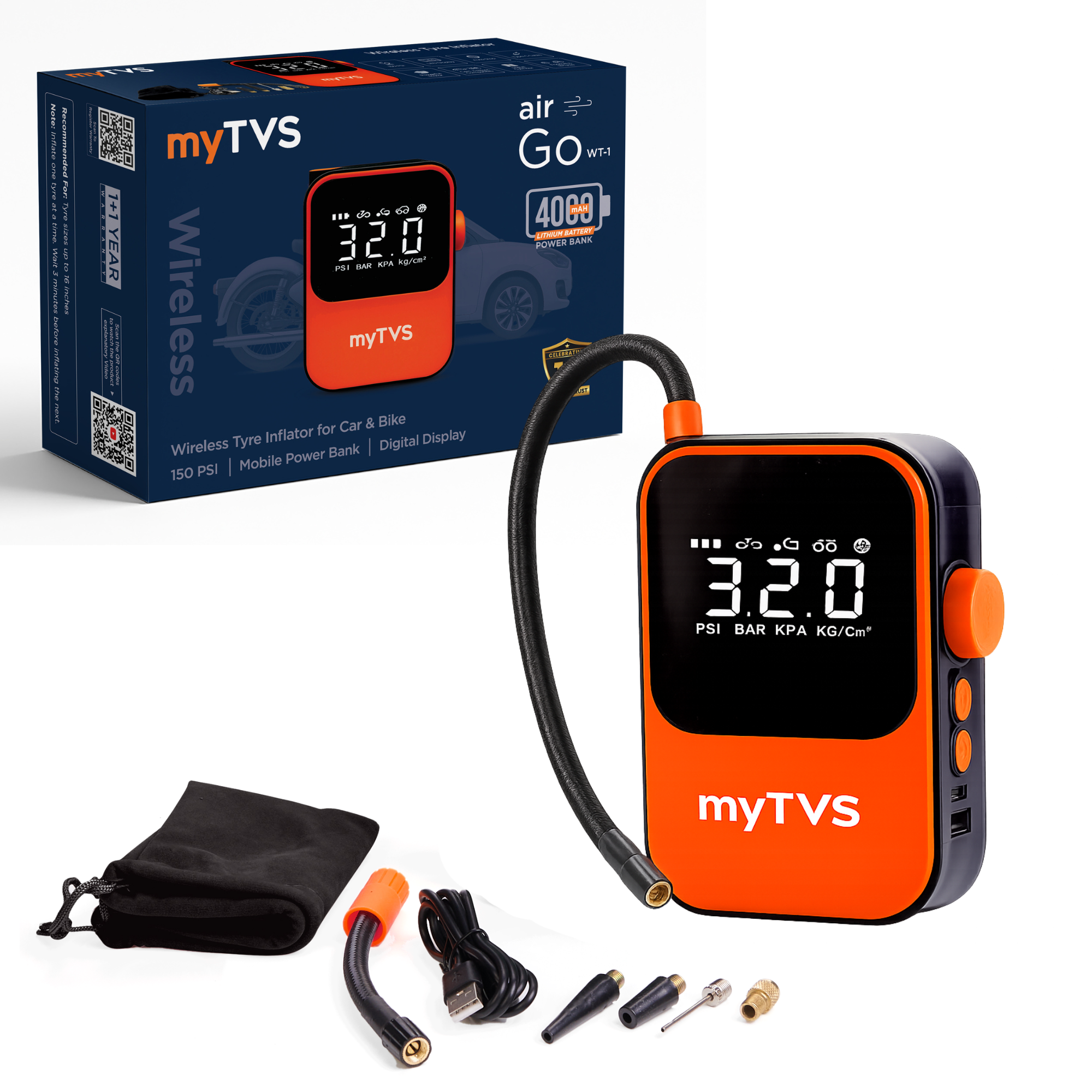 air-Go Wireless + Power Bank Tyre Inflator – WT-1 | myTVS - Image 4